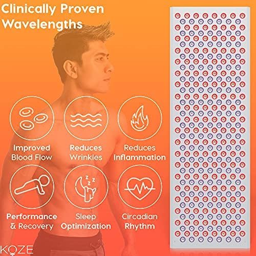 KOZE Red Light Therapy for Body 1500 watt - 300 Dual LEDs 660 & 850nm Red & Near Infrared NIR Light Therapy Device, Flicker Free No EMF, Clinical Grade Anti-Aging, Workout Recovery - X Series