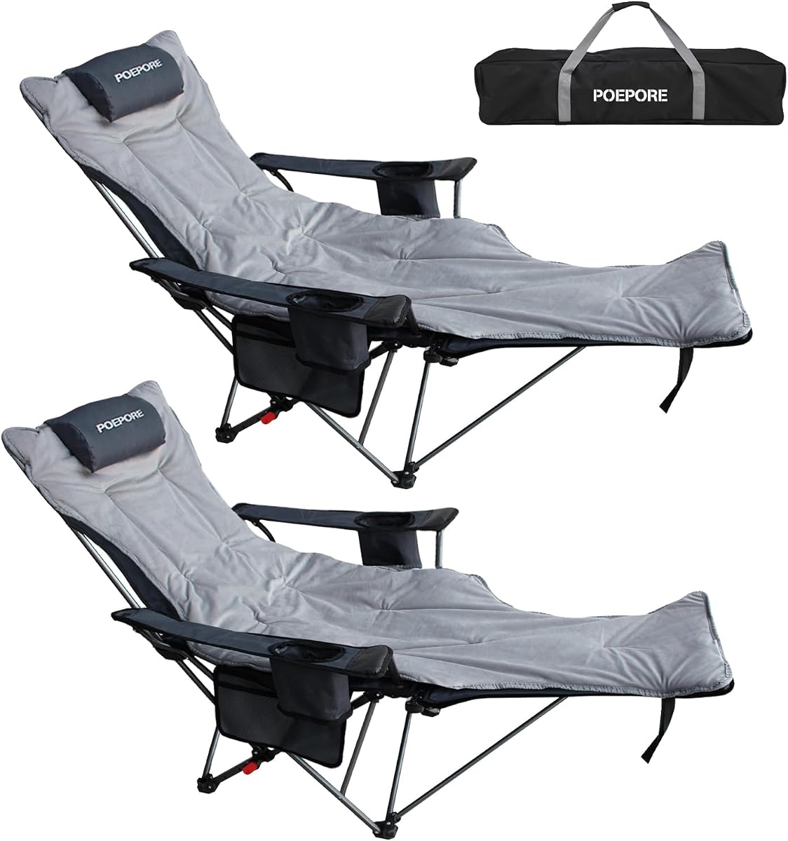 Reclining Camping Chair with Removable Footrest Lounge Chair with Headrest, Cotton Cushion, Portable Adjustable Folding Chairs