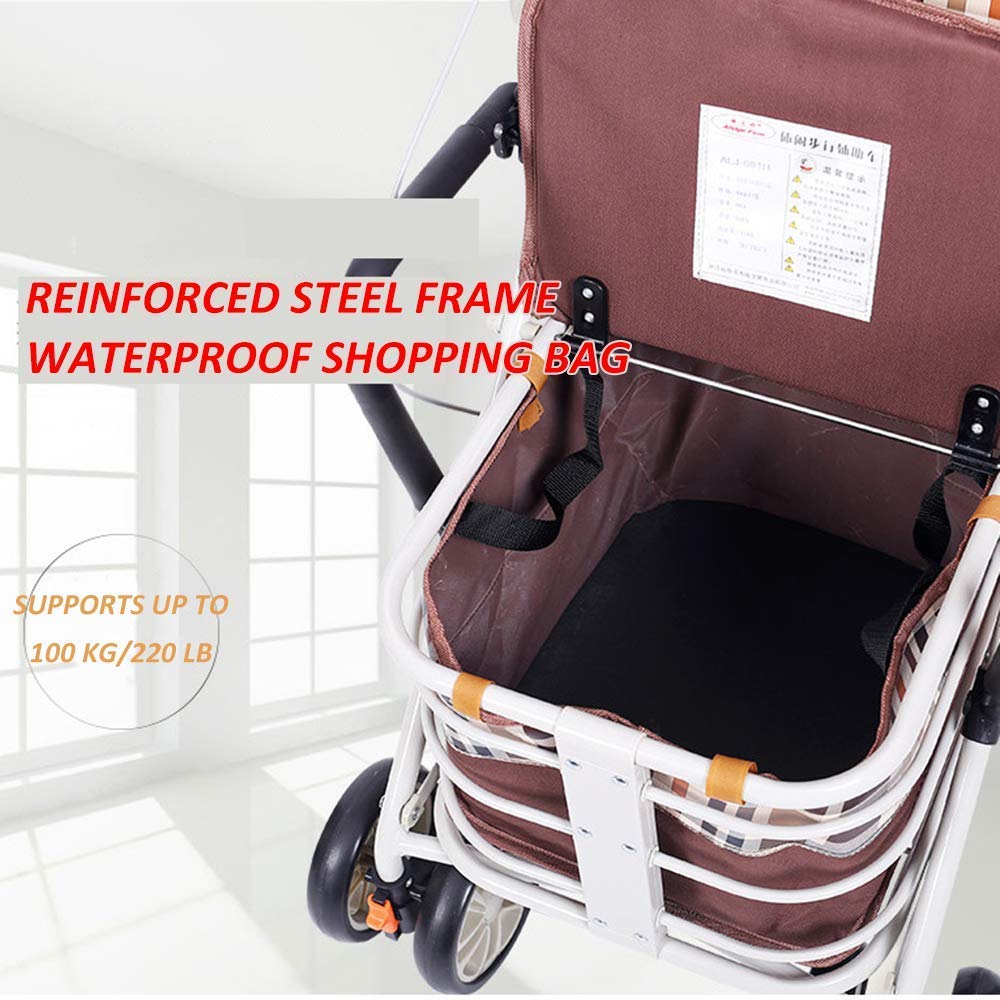 Andador con Ruedas Plegable Ligero de aleación de Aluminio de 4 Ruedas con Asiento y Freno extraíbles, Altura Ajustable