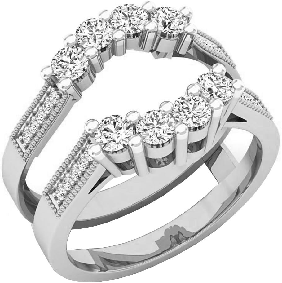Round Cut Dia 14K White Gold Plated Lovely Wedding Enhancer Guard Ring For Women's