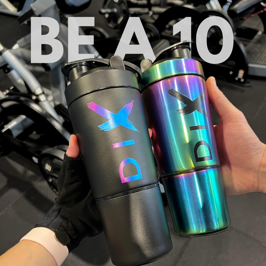 DIX SHAKER proteine 750 ml ✗ In acciaio inossidabile con scomparto da 60 grammi per polveri ✗ Bottiglia sportiva ✗ Senza BPA - (NOIR)