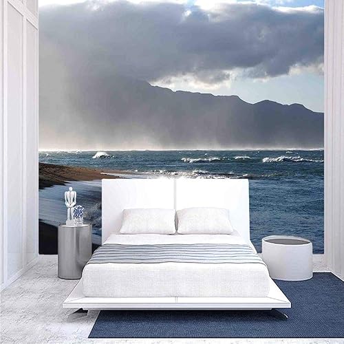 Baldwin - Mural de pared de 96 x 69 pulgadas, diseño de playa y nubes, color natural, despegar y pegar, papel pintado autoadhesivo extraíble grande