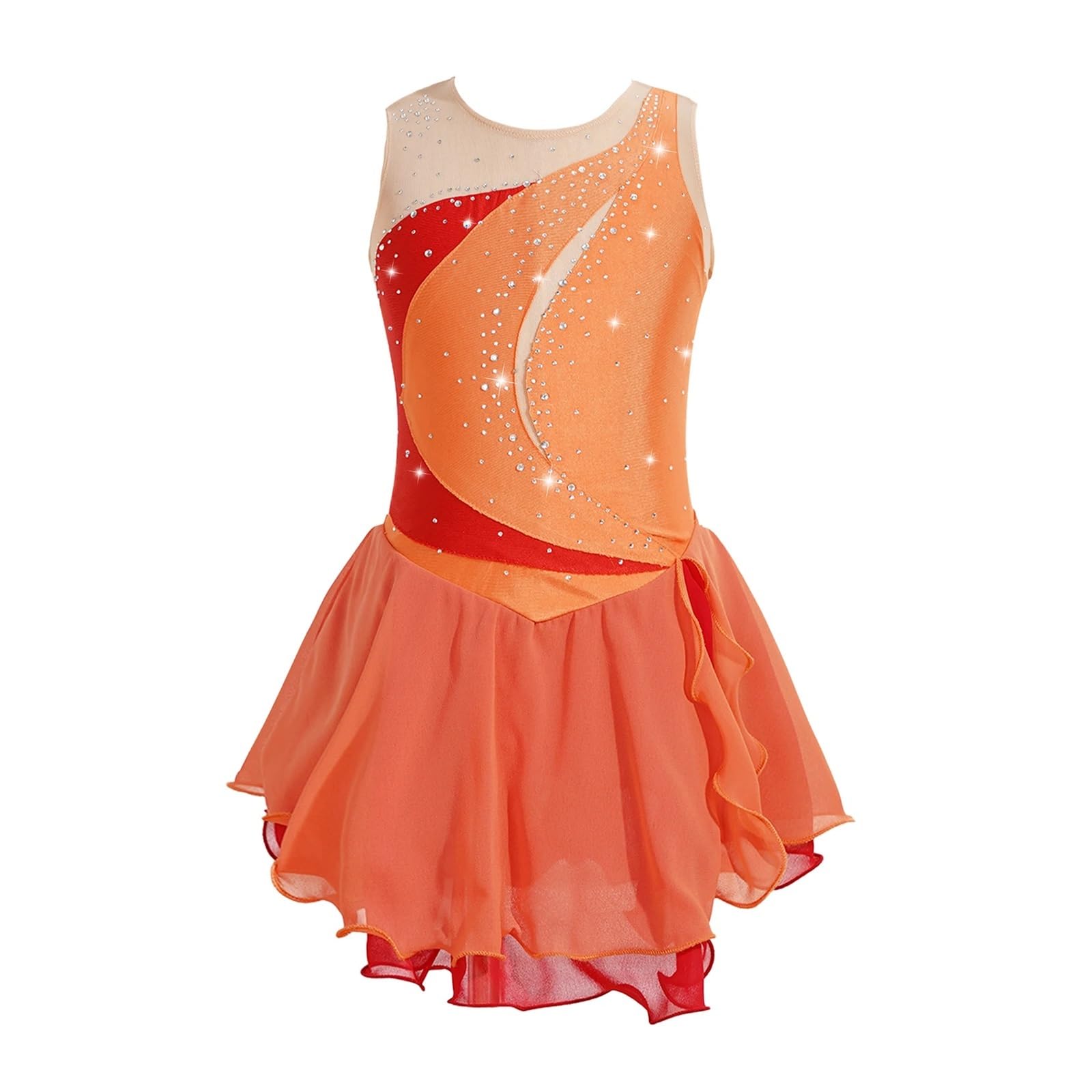 Maillot patinaje artistico Disfraz de patinaje sobre hielo for niña, vestido de patinaje artístico sin mangas con retales de diamantes de imitación, vestido de leotardo de danza y gimnasia de Ballet(O