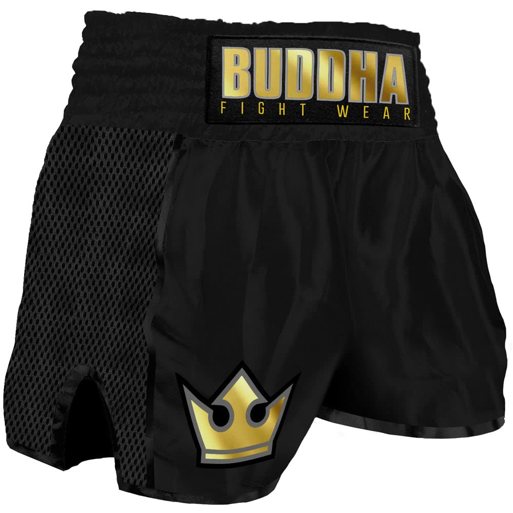 Buddha Fight Wear. Premium Retro Short. Specially designed for Kick Boxing, Muay Thai, K1 or any mode of contact sports, Black/White, S