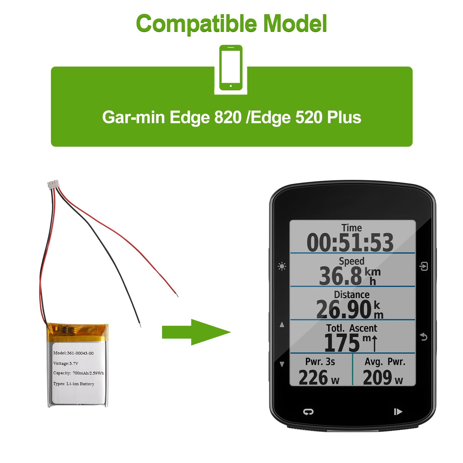 Batterie De Rechange 361-00043-00 Pour Garmin Edge 820 520 Plus 500 205 200