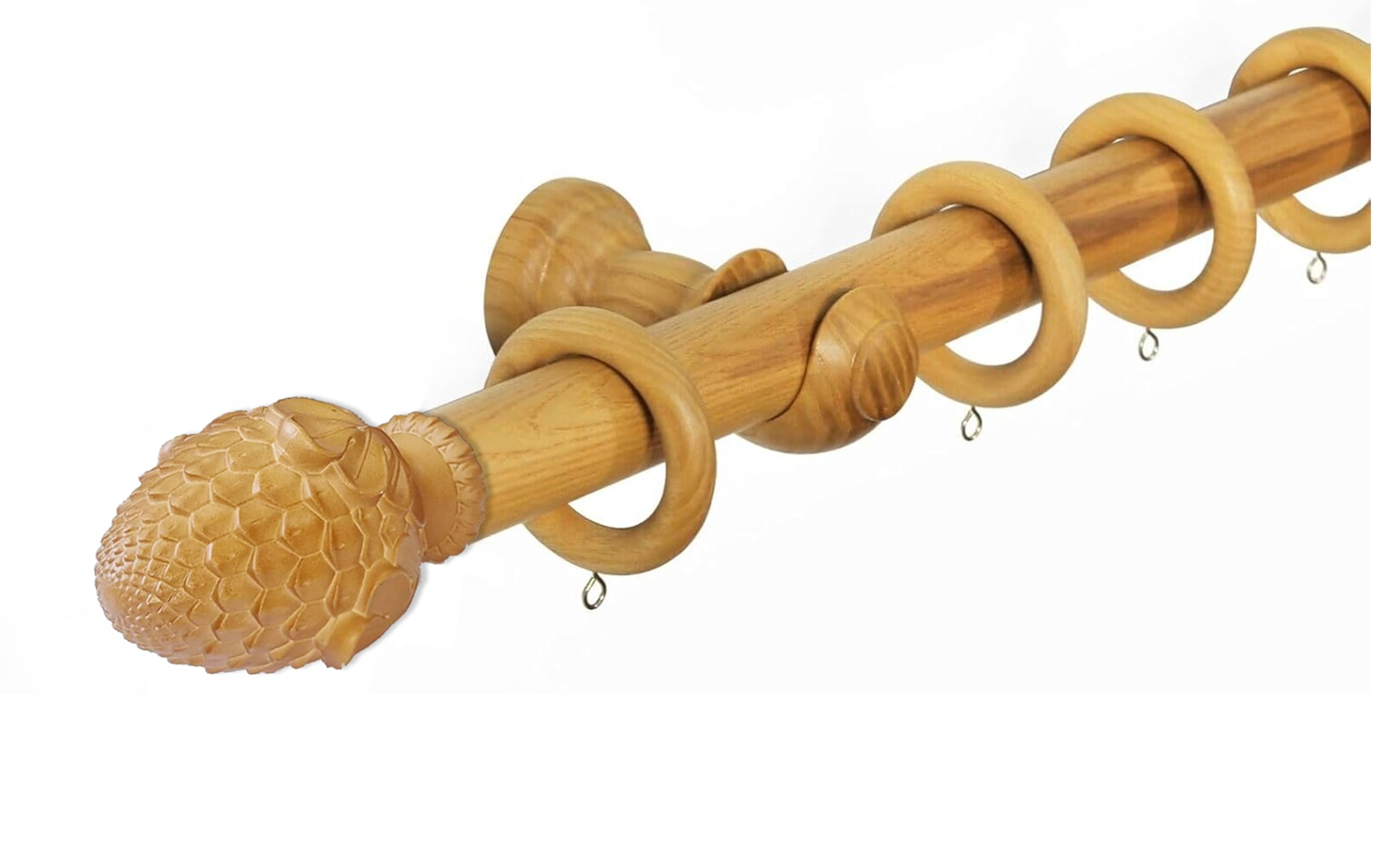 Lister Cartwright 33 mm Artichoke Ball Wood Curtain Poles Fixed Length Premium Quality Curtain Pole Wooden Beautiful Design Rubber Wooden Finials, Honey Oak (Artichoke) 200 cm