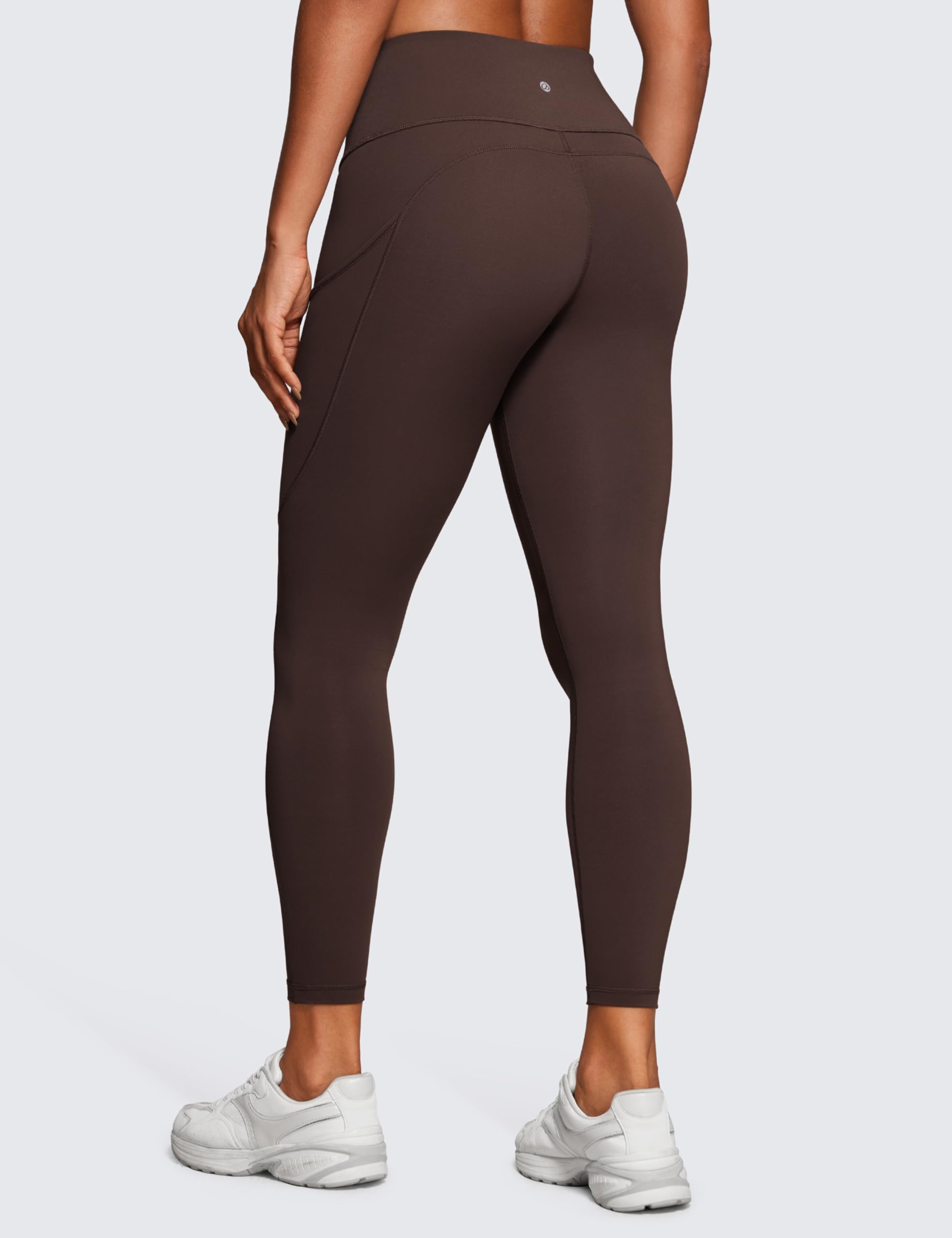 CRZ YOGA Women's Naked Feeling Workout Leggings 25 Inches - High Waisted Yoga Pants with Side Pockets Running Tights Hot Fudge Brown Small