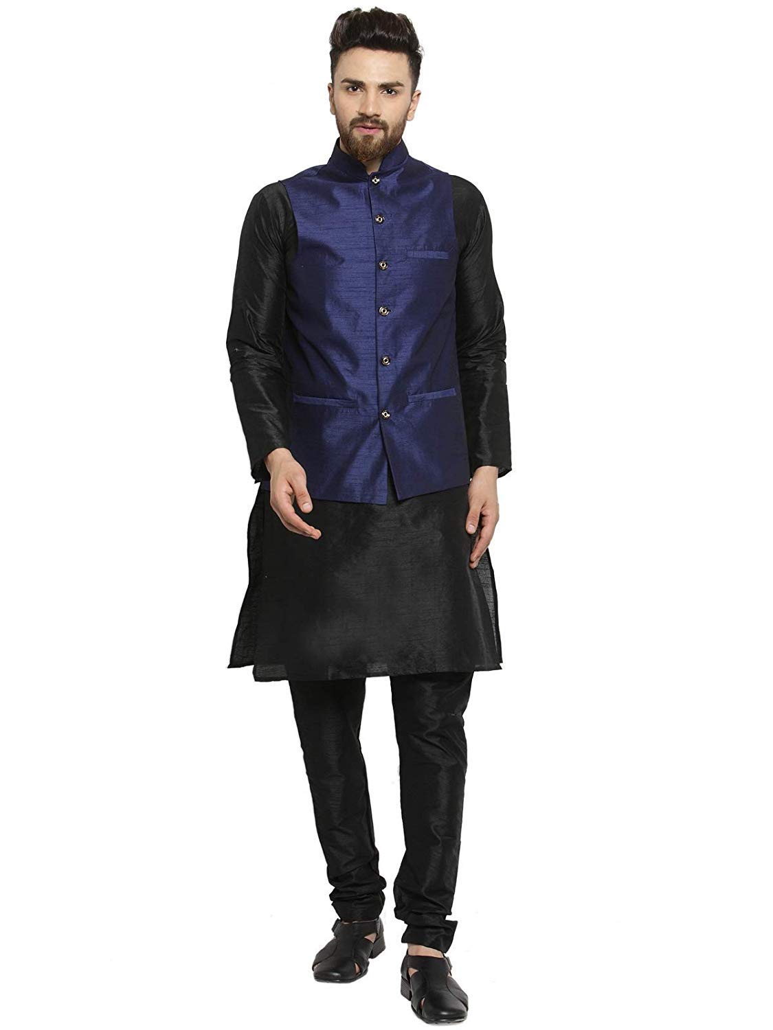 Men's Silk Blend Kurta Pyjama & Nehru Jacket Set-image-25