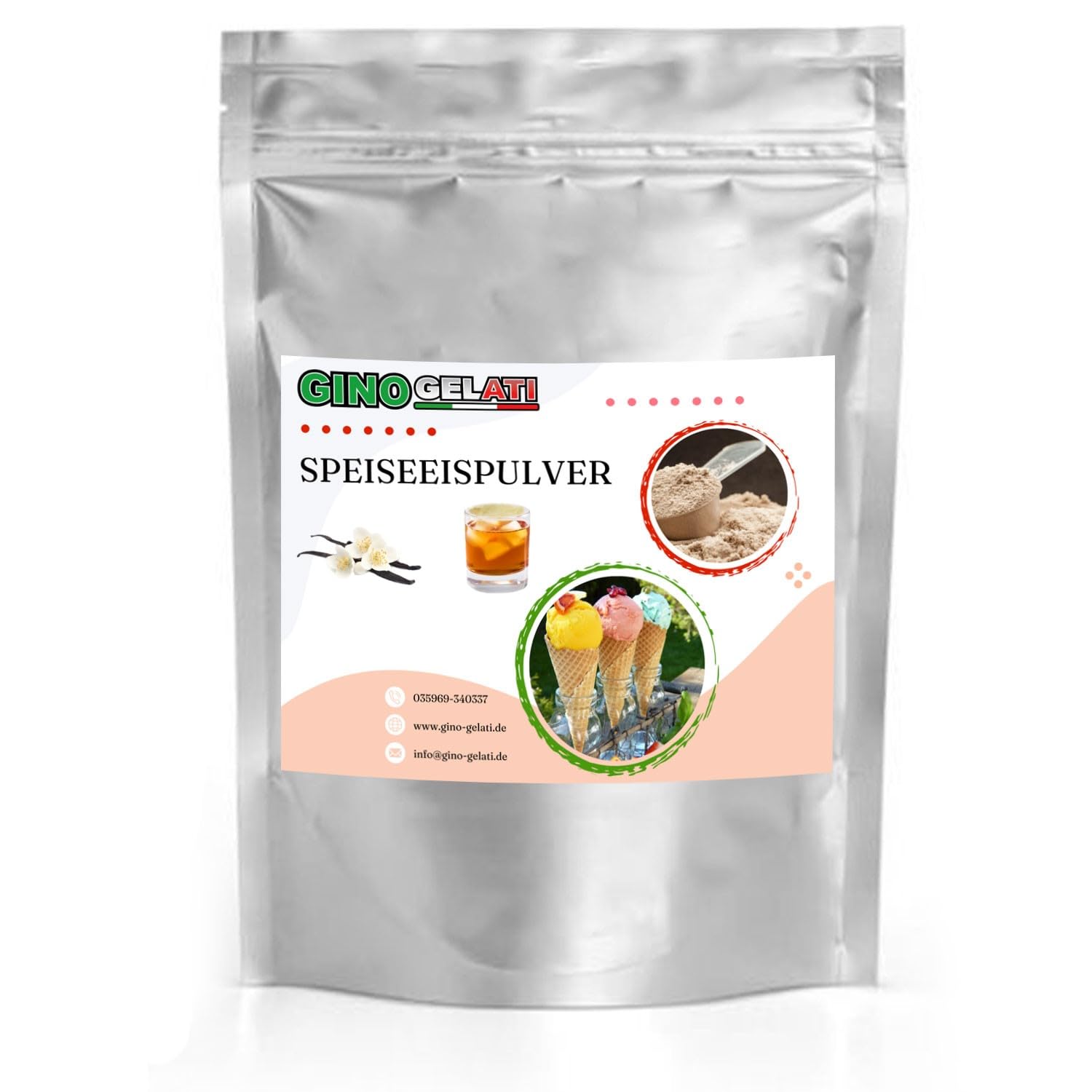 Gino Gelati Vanille Rum Eis Speiseeis Pulver 10 Kg, Vanilleeis selber machen, verschiedene Sorten, schnelle und einfache Zubereitung, für Haushaltseismaschinen