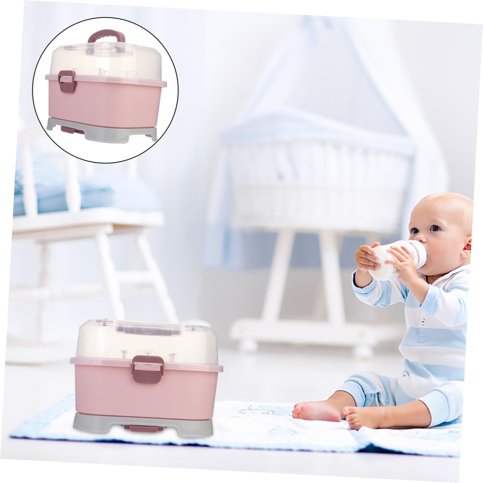 Abaodam Trockengestellbox für Babyflaschen und Stillzubehör Aufbewahrungsbox aus Pp in Rosa mit Abdichtung Ausreichend Stauraum für Schnuller und Spielzeug für Zuhause und Reisen