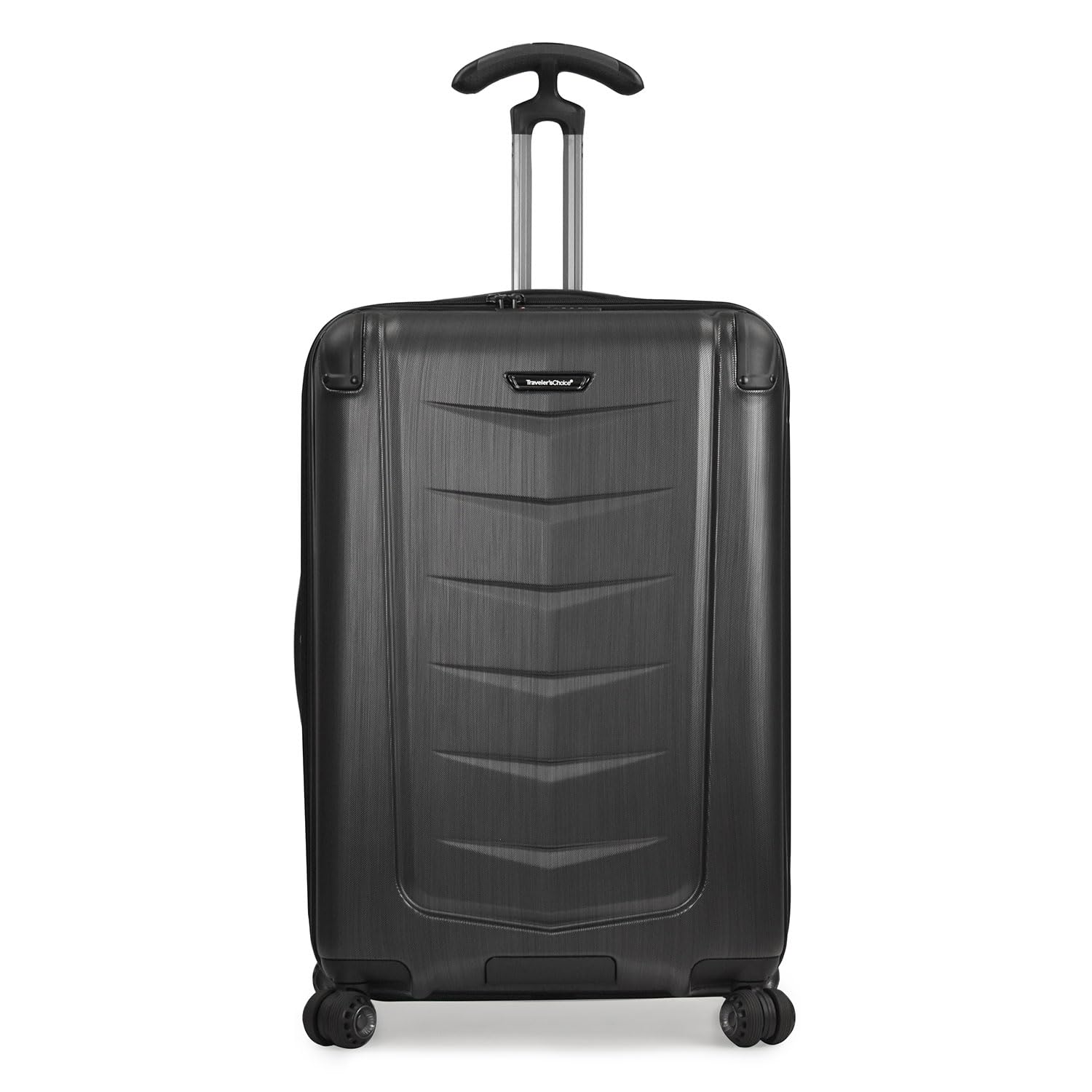 Traveler's Choice Silverwood Polycarbonate Hardside Expandable Spinner Luggage, Brushed Metal, Checked-Medium 26-Inch