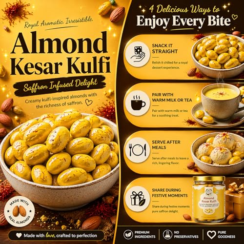 Image of NISHRU Almond Chocolate Kesar Kulfi 100g | Chocolate Coated Badam with Kesar Flavour | Premium Dry Fruit Chocolate Gift Pack