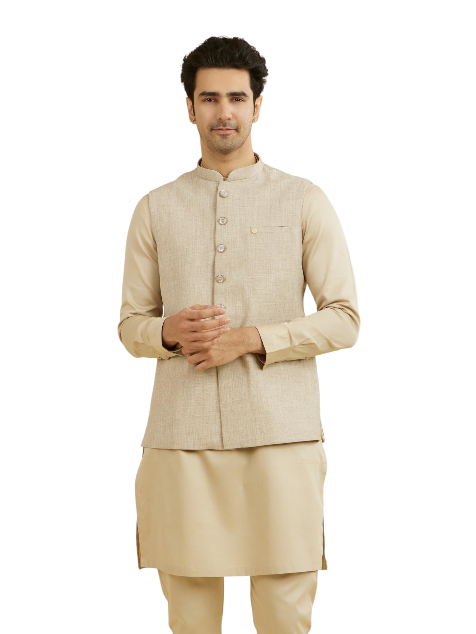 manyavar Men's Blended Rayon Self-Design Waist-Length Waistcoat (1pc)-picture-22