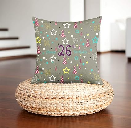 DreamVio Happy 26th Birthday Pillow, Birth Anniversary Cushion for Gifting on Birthday's of Brother,Sister,Husband,Wife,Spouse,Parents,Father,Mother Color : Coffee Grey (12 x 12 inch)