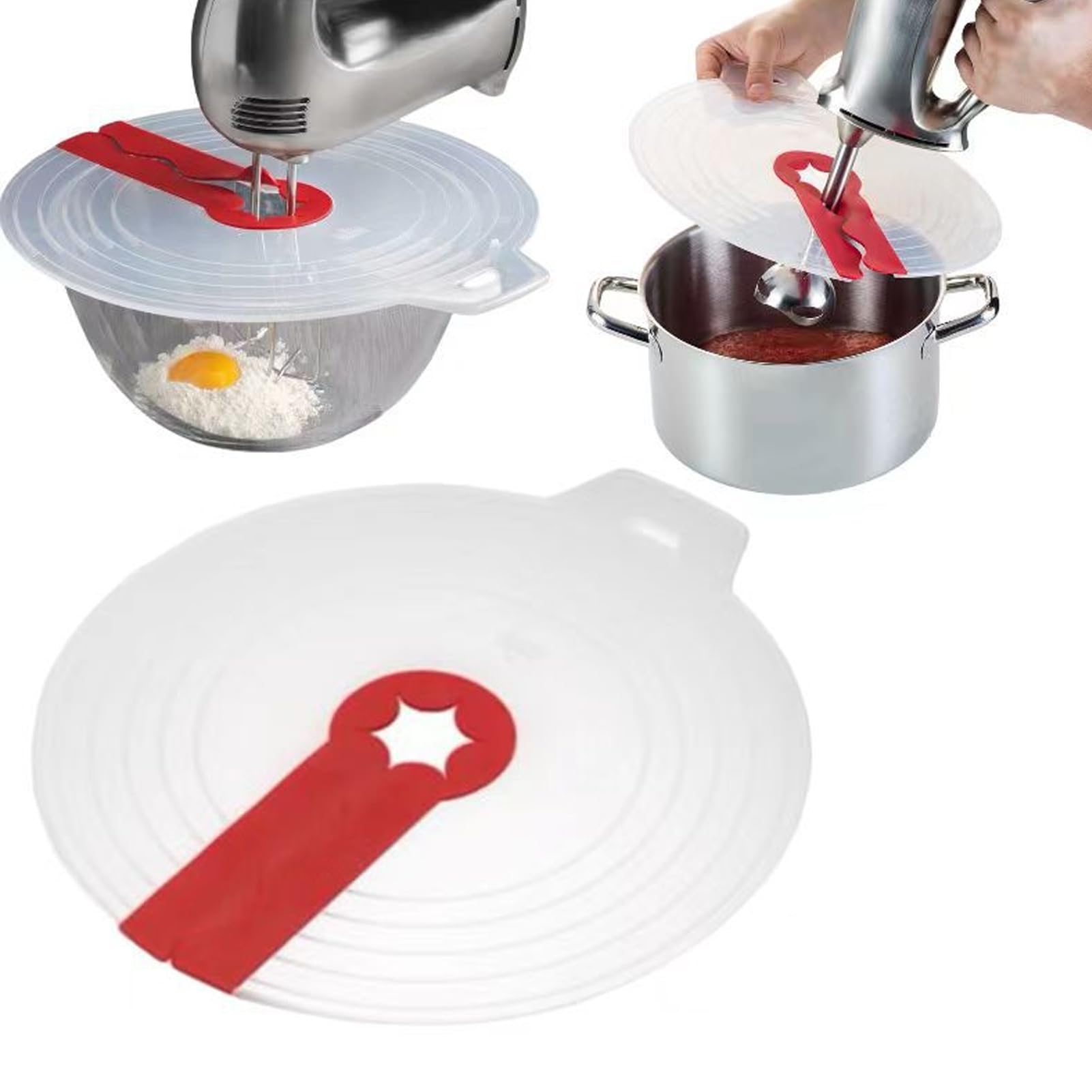 Wilitto Mixing Bowl Splatter Guard Protective Splatter Lid Silicone Anti Splash Anti Spill Lid Cover Screen Guard for Egg Bowl, Splatter Screen Whisk Shields Cooking Kitchen Tool Red