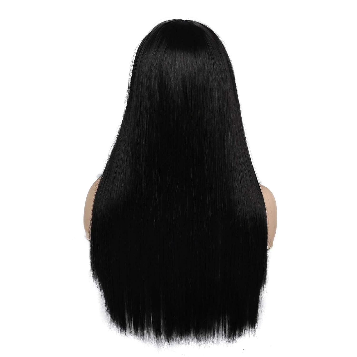 Kaneles Long Straight Black Mix Grey Wig With Bangs Heat Resistant Synthetic Hair Wig for Women - Image 5