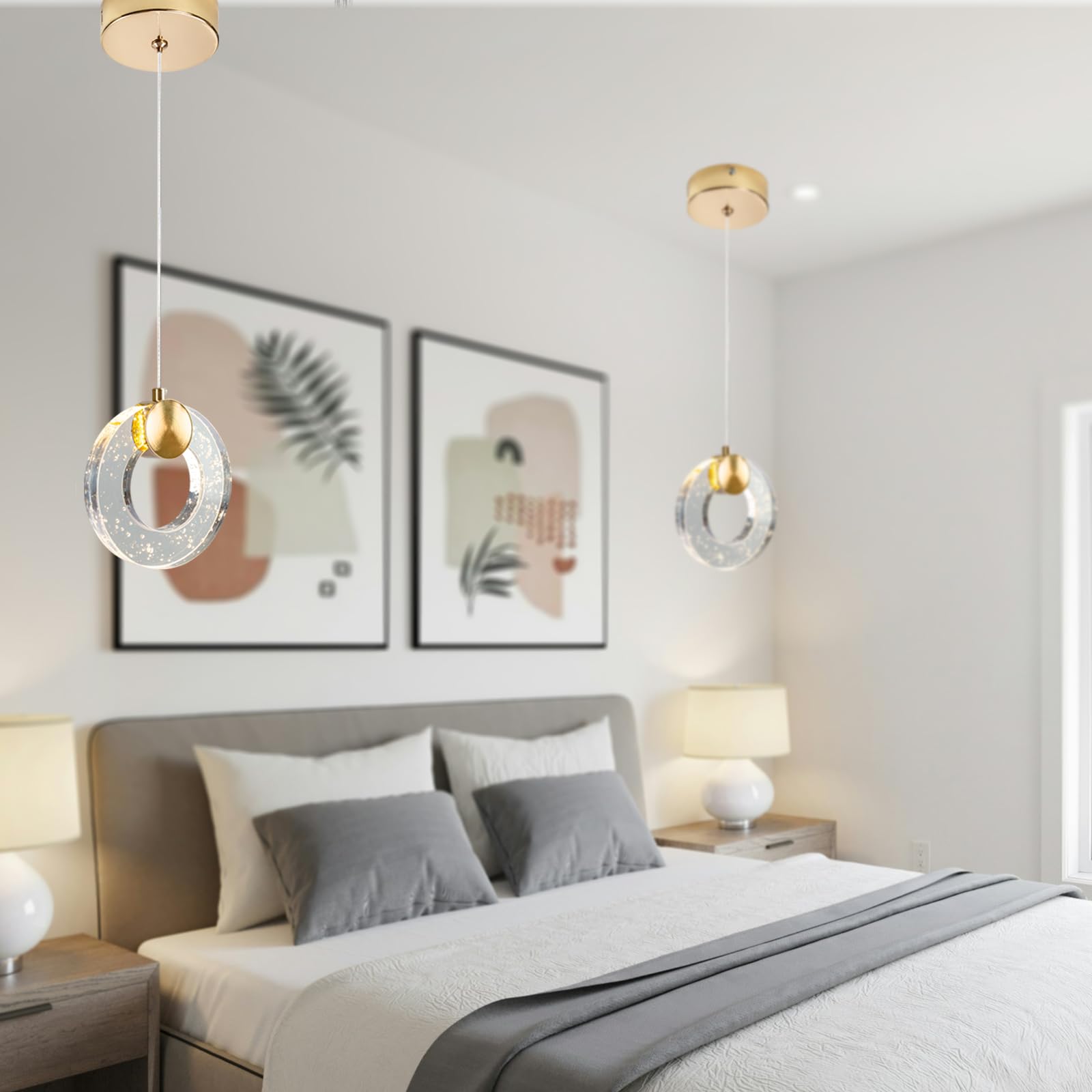 Chrasy E27 Moderno Lampada a Sospensione in Vetro Cristal Cerchio Lustre Lampadari da Interno Vetro Strutturato Ottone per Isola Cucina Sala Da Pranzo per Sala da Pranzo Decorazione