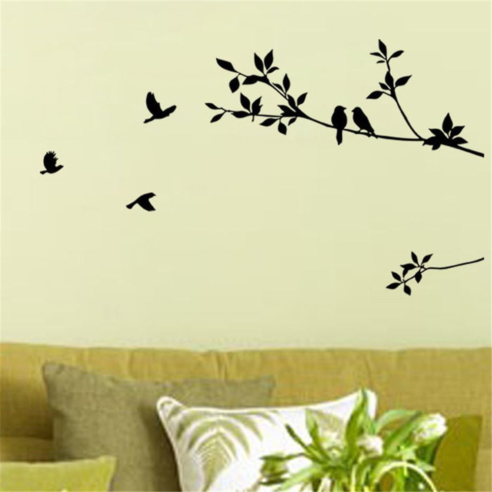 Pink 9'' X 22'' Birds Flying Tree Branches Wall Sticker Vinyl Art Decal Mural Home Decor