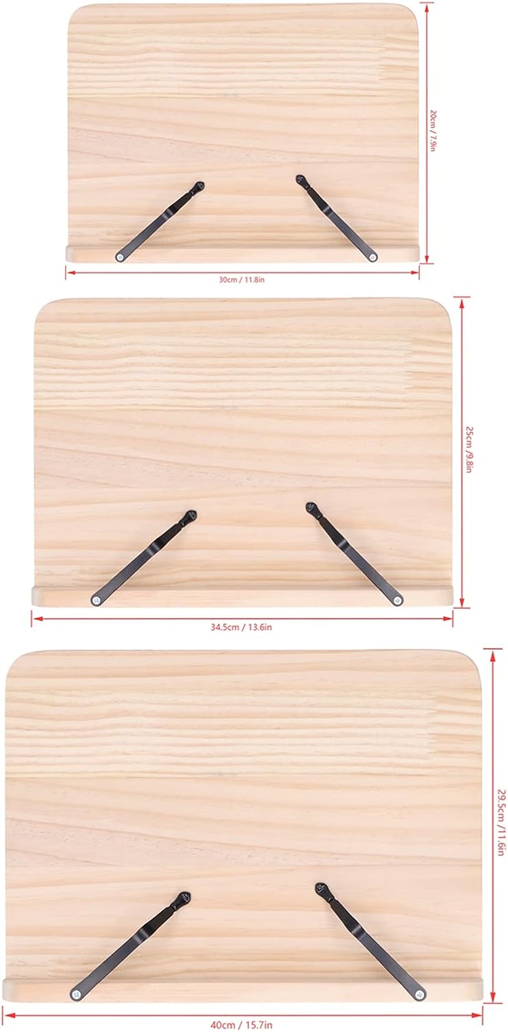 Adjustable Book Stand with Clips Wood Foldable Reading Rest Cook Book Holder Tray 7- Level Angle for Ipad Tablet Portable Sheet Music Recipe Document(Large)