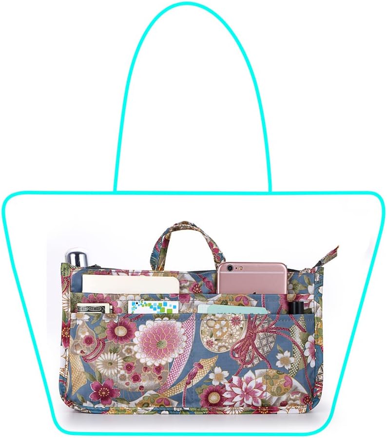 BTSKY Printing Handbag Organizers Inside Purse Insert-High Capacity 13 Pockets Bag Tote Organizer with Handle Sunflower image 2