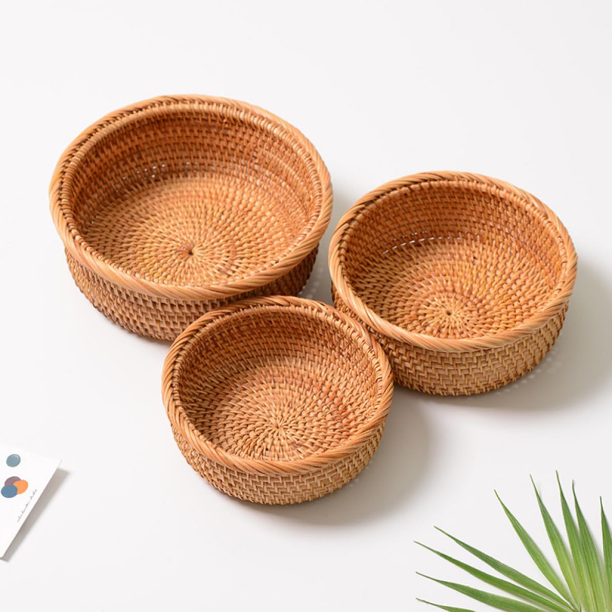 Rattankorb Aufbewahrungskorb aus Rattan 1 Satz aus 3 Stück Khaki Offen für Obst und Gemüse Vintage Stil für Jeden Raum im Haus und Obstladen