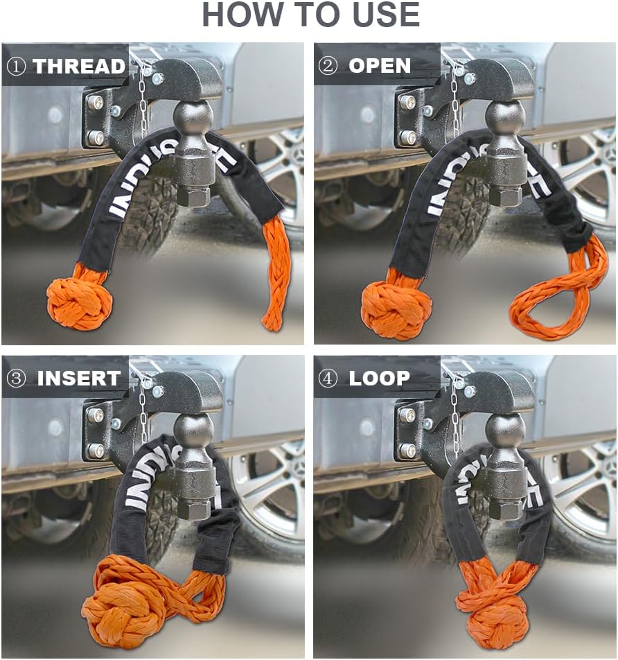 1/2 Inch x 22 Inch Synthetic Soft Shackle Rope(37,400 LBS Breaking Strength), UHMWPE Recovery Tow Shackles with Protective Sleeve, Recovery Off-Road Tow Shackles for UTV, ATV, Trucks