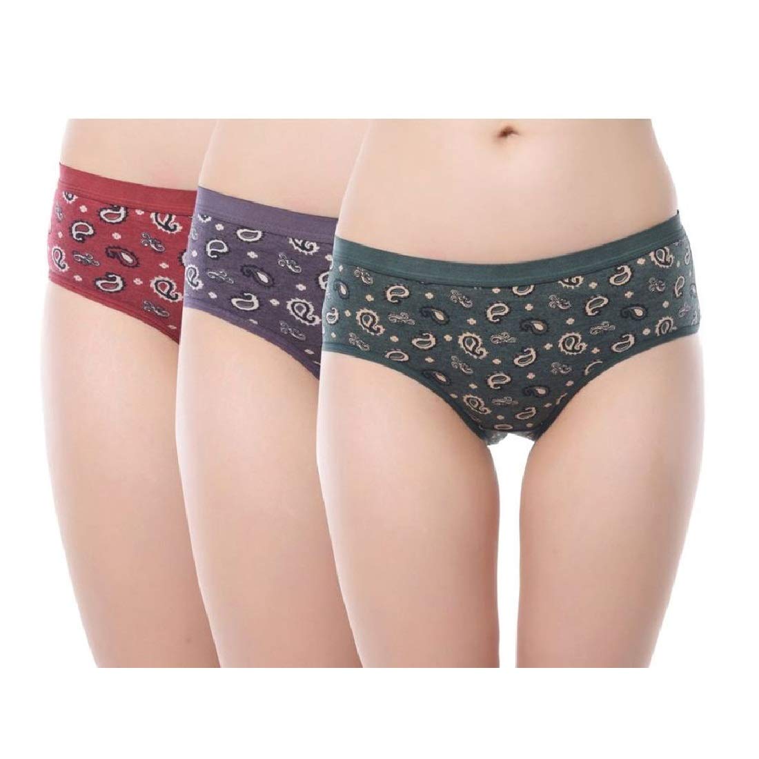 Women's Pack of 3,6,9,12 Stretchable Soft Cotton Multicolor Dark Printed Brief Underpants Panty; Free One Pair Transparent Bra Strap-image-11