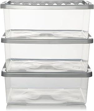 Pluto Packaging 3 Pack 32L Strong Stackable Durable Underbed Storage Boxes