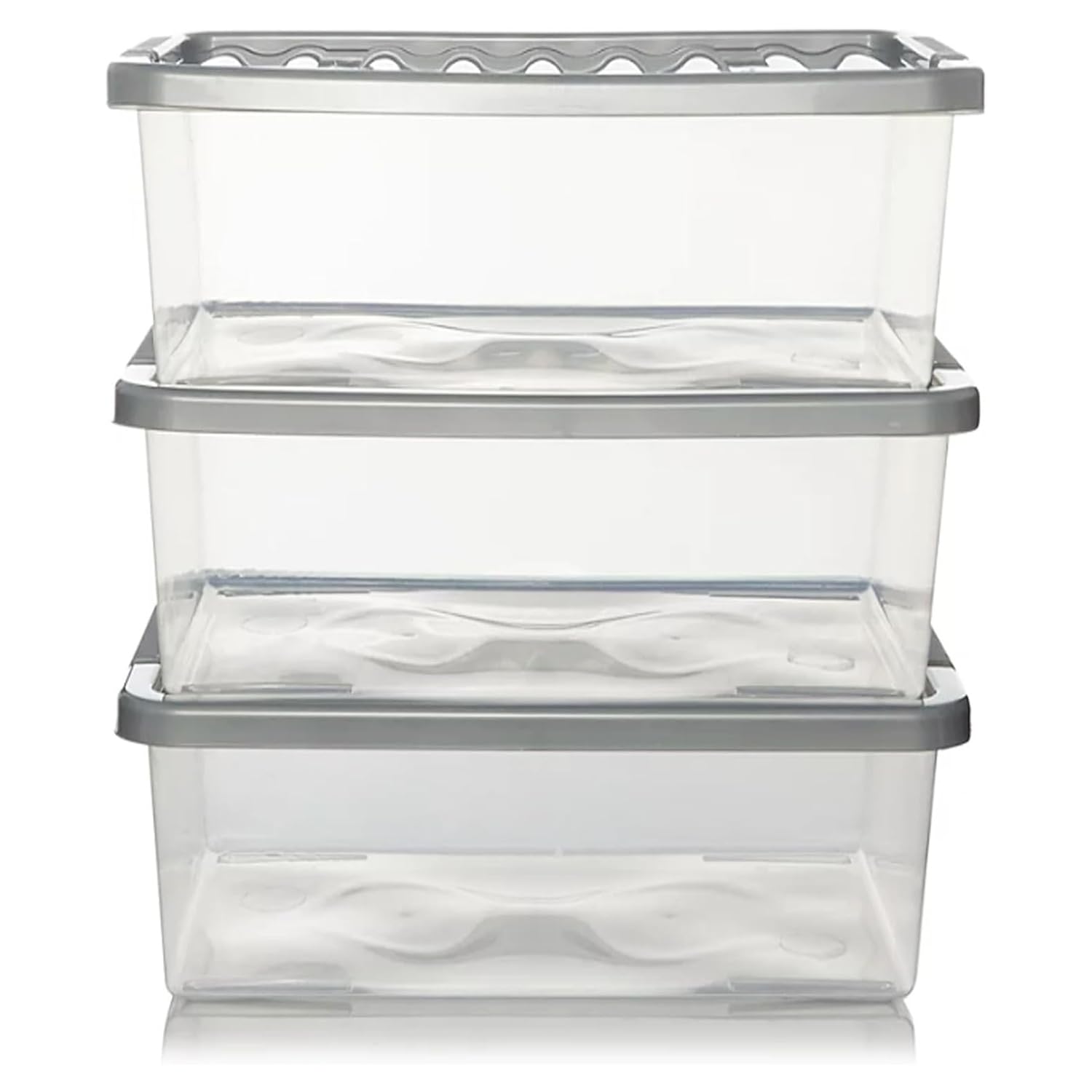 Star Supplies Clear 32 Litre Pack Of 3 Underbed Plastic Storage Container Boxes Complete With Silver Lids