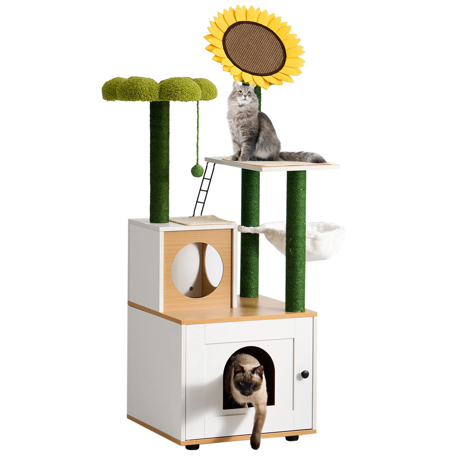 Soges Albero per Gatti con Lettiera, Bagno Nascosto e Tiragraffi