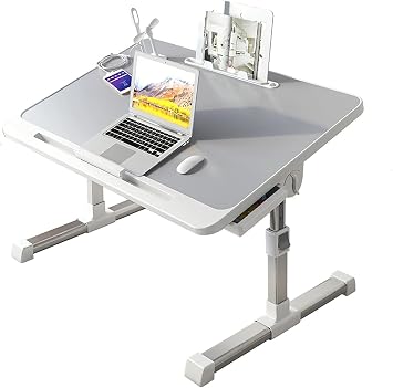 McStorey Premium Katlanabilir Laptop Masası, LED Aydınlatmalı USB Fanlı Dizüstü Bilgisayar Sehpası, Yükseklik ve Açı Ayarlı, Tablet ve Kitap Standlı, Çekmeceli 60x40 cm Gri