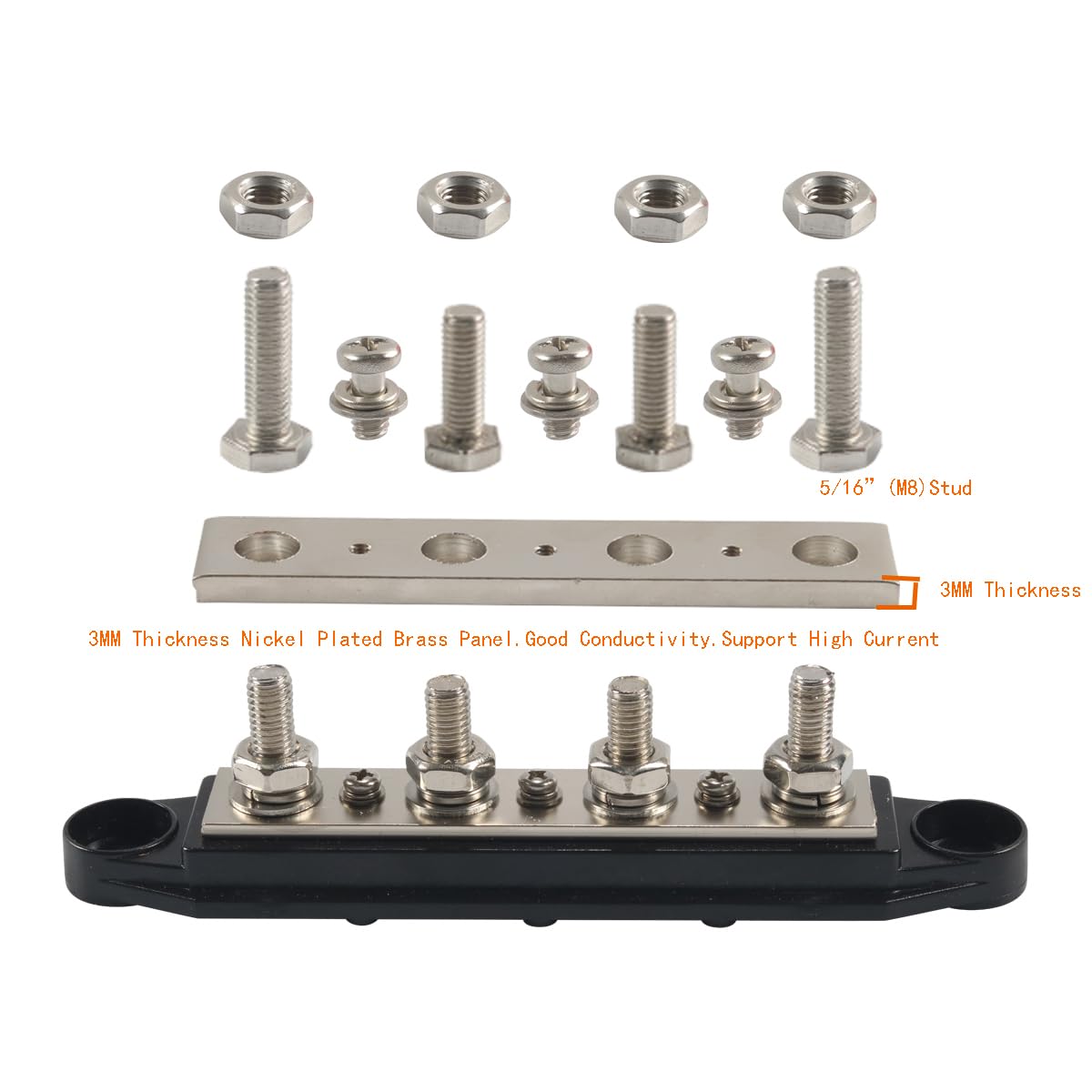 150A Sammelschiene 12V - 48V DC Sammelschiene M8 Messing Verteilerblock für Geländewagen Boot Camper (Rot+Swchwarz)