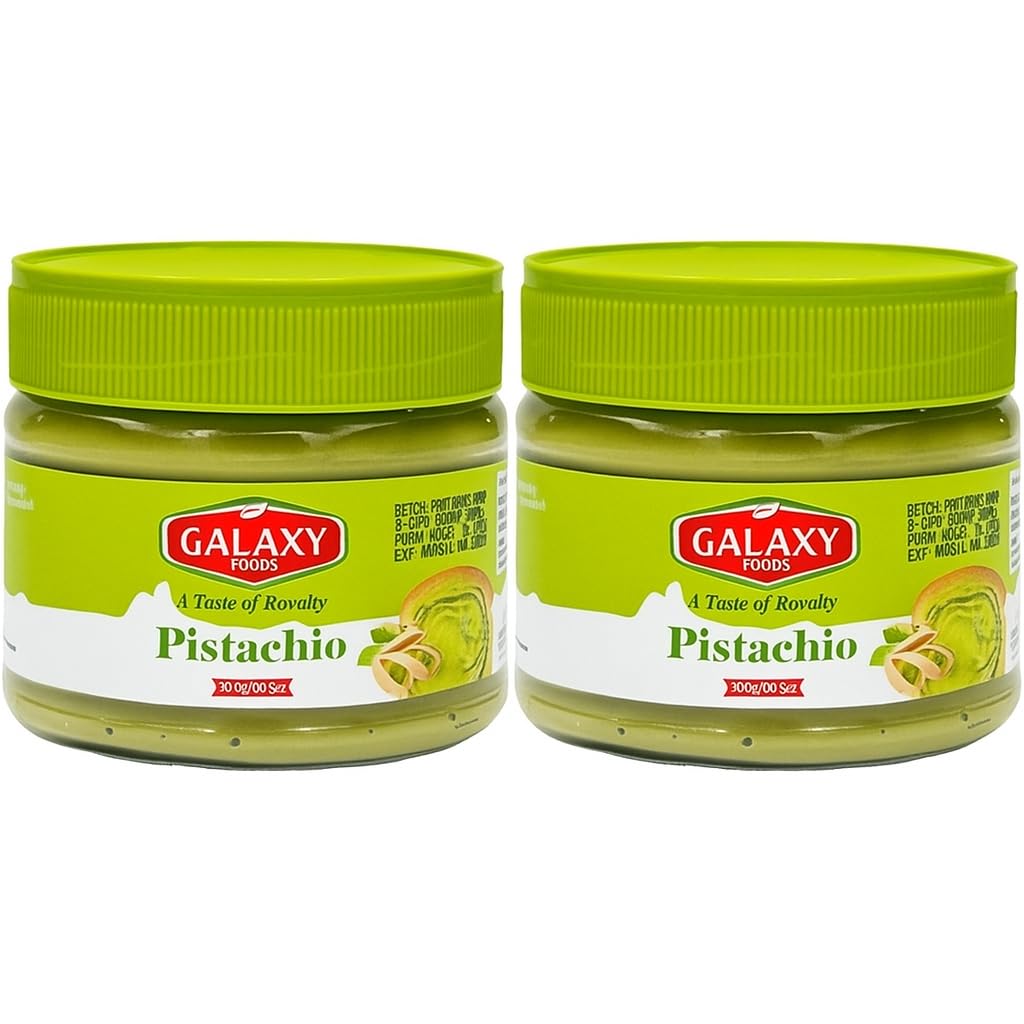2 PACK Galaxy Pistachio Butter Sweet Spreadable Cream, 10.6 (300g) Rich & Nutty Pistachios Cream for Knafeh Dubai Pistachio Chocolate Bars,2 PACK total 600G