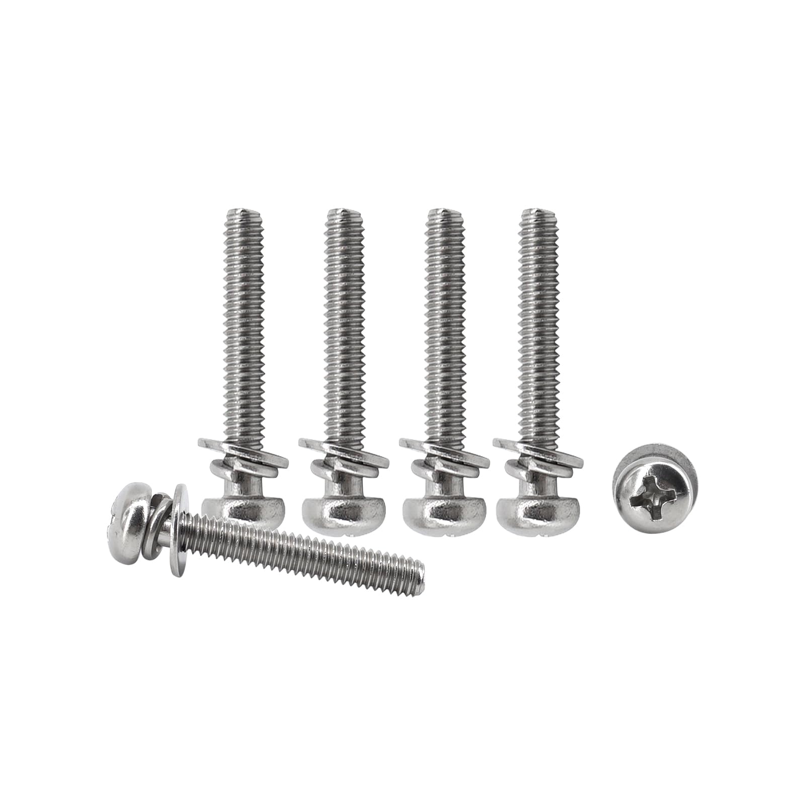 50Pcs M4x25mm 304 Stainless Steel Pan Head Phillips Machine Screws Full Thread Machine Screws with Flat And Spring Washers