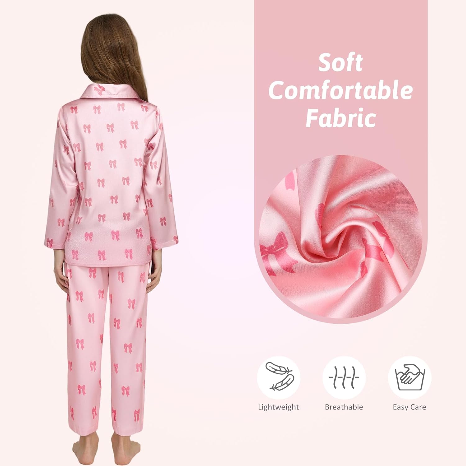 Girls Silk Satin Pyjamas Set Short Sleeve Button-Down Kids PJs Breathable Soft Nightwear Children Sleepwear Age 5-14 - Image 5