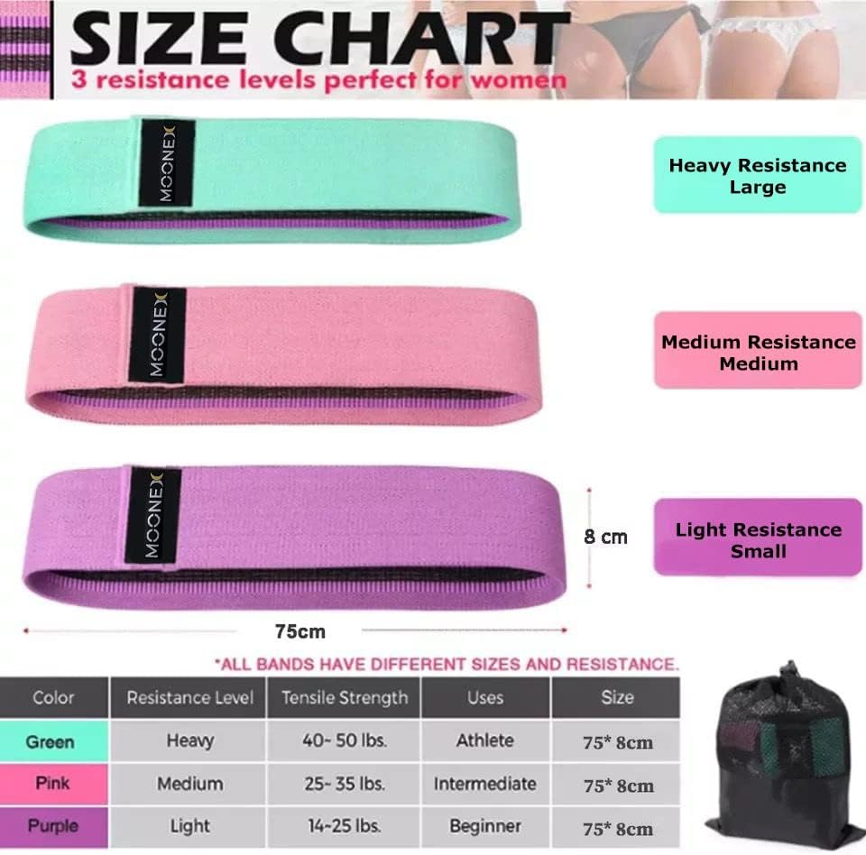 MOONEX Resistance Bands - Set of 3 - Booty Bands - for Yoga Pilates, Weight lifting, Fitness and more, Turquoise, Pink, Purple - Image 5
