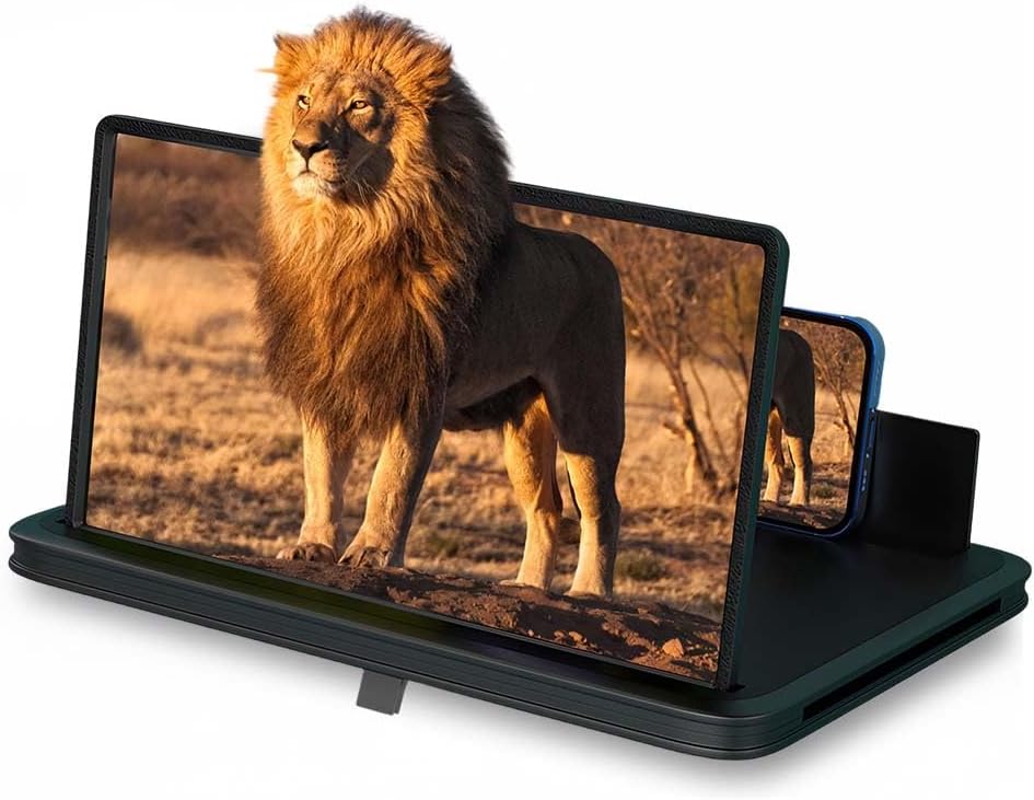 Screen Magnifier for Cell Phone, 2026 Upgrade Big Screen Phone Magnifier, Portable 3D Magnifier Projector, Foldable Stand with Movie Screen Amplifier for Travel (Black, 14 in)