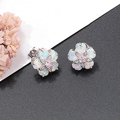 Cinily Flower Opal Earrings Stud, Pink Topaz Zircon Rhodium Plated Women Hypoallergenic Jewelry Wedding Gemstone Stud Earrings 15Mm #TOP4
