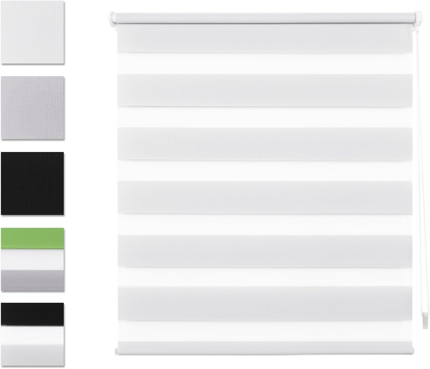 SBARTAR Day and Night Double Roller Blinds, 70 x 120 White Double Layer Roller Shades Filtering with Side Chain Easy Assembled without Drilling for Window
