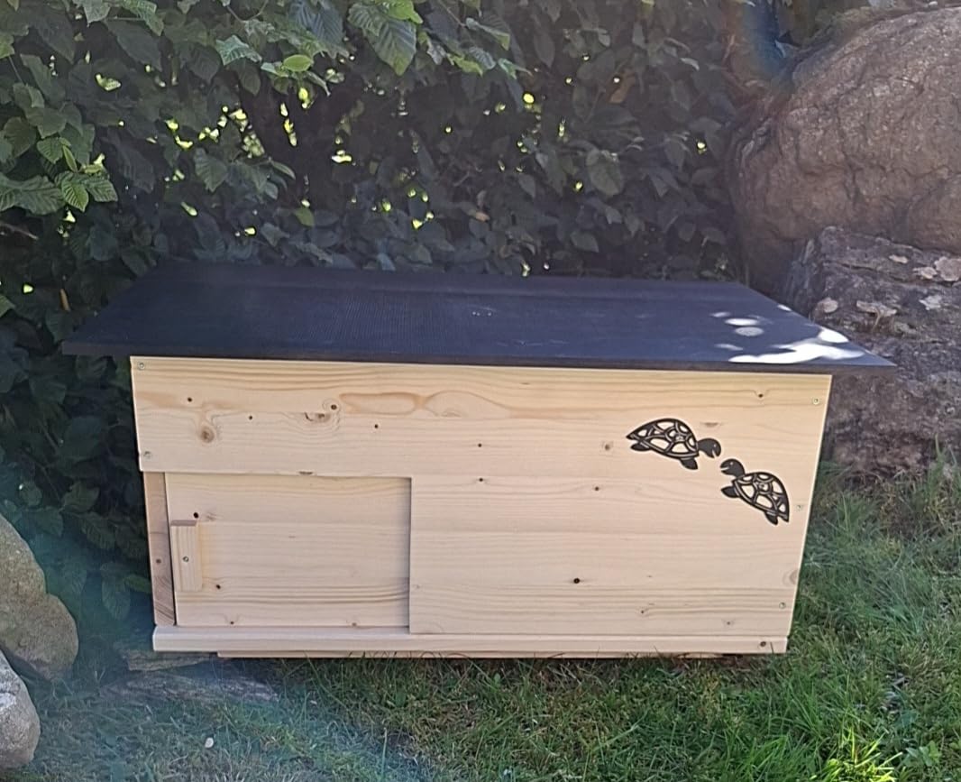 Schildkrötenhaus mit verschließbarem Eingang, Boden und abnehmbares Dach aus 18mm starkem Fichtenvollholz 2X wetterfest imprägniert (SK02N)