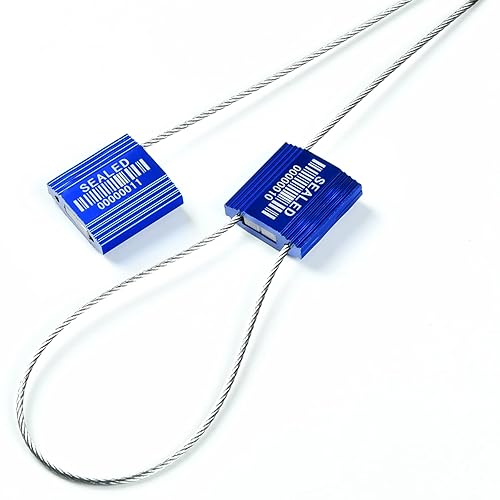 100 Blue Steel Cable Seals with Barcode - High Security