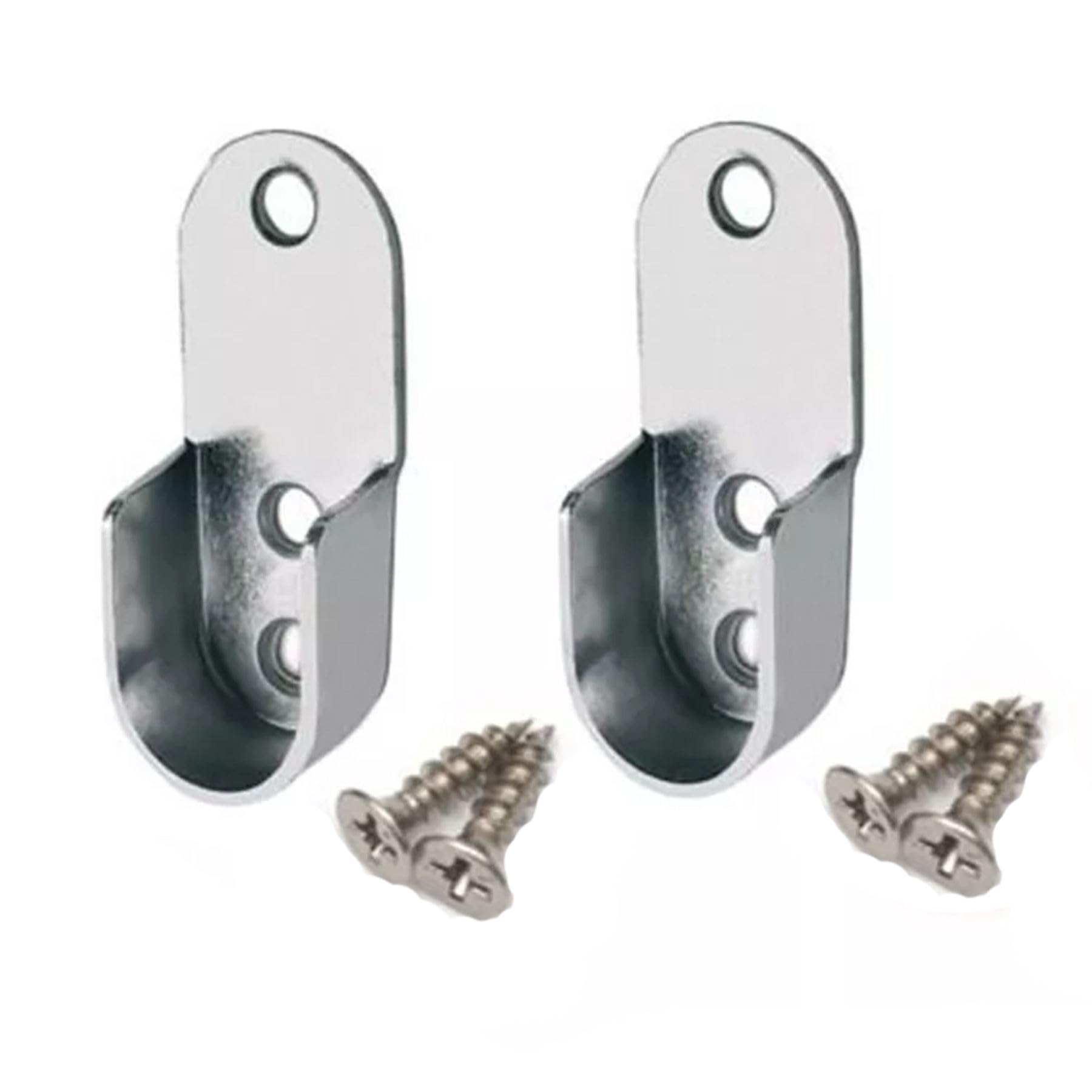 2x Chrome Brackets for Wardrobe Hanging Rail Pole Tube Bar Oval 30x15mm