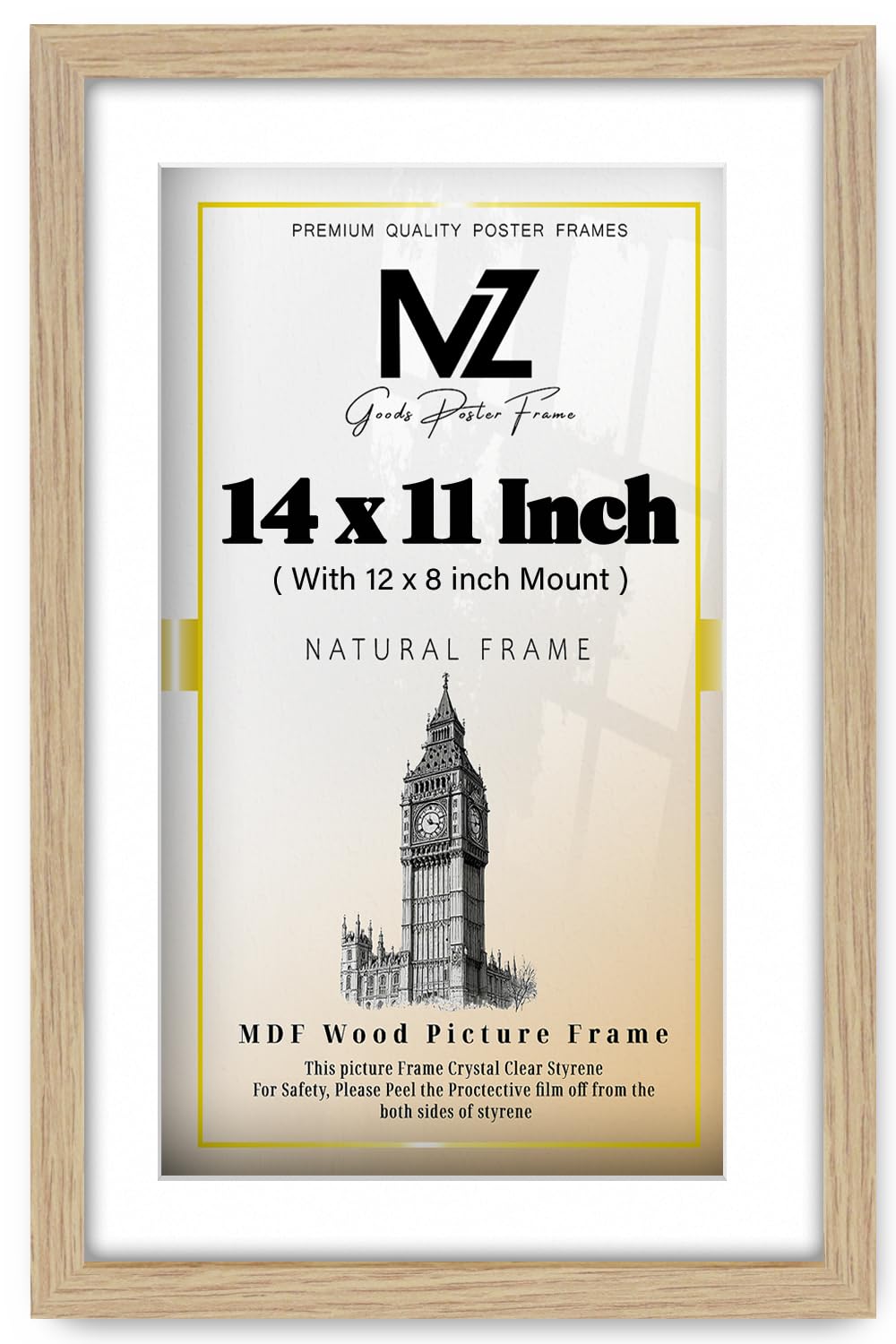 MZ GOODS | MDF Decorative Picture Frame (35.56 x 27.94 cm) with 30.48 x 20.32 cm White Mount Modern Wall Mount | 14" x 11" Diploma, Photo, Award, Office & Home Décor [ Oak ]