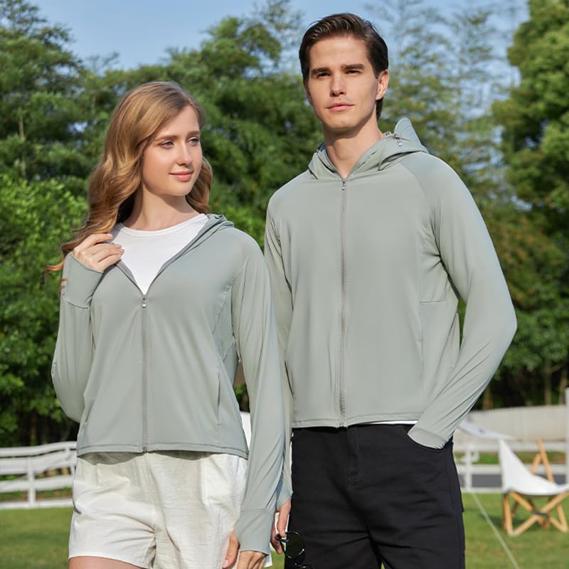 Womens UPF 50+ Sun Protection Hoodie Jacket, Sun Shirt for Women with Pocket Hiking Outdoor Lightweight Long Sleeve (White,Large)