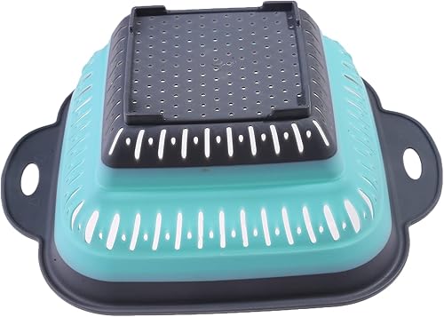 Vista 39 de Sevenfly 1 colador plegable, colador plegable, colador de cocina que ahorra espacio, colador plegable de silicona de grado alimenticio con asa, Azul