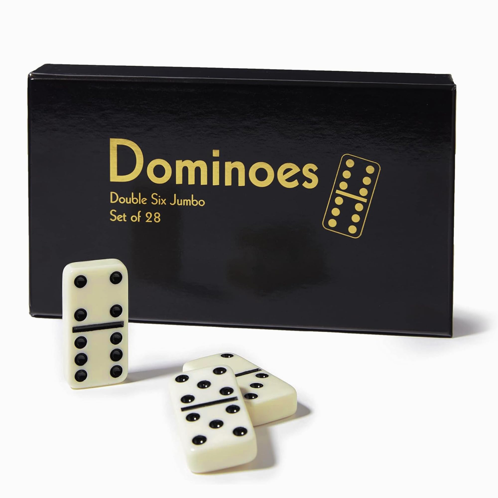 CHH Black/Cream Color Double 6 Jumbo Size Domino Tiles - Premium Set of 28 Ivory Dominoes - Classic Family Game in Cardboard Box