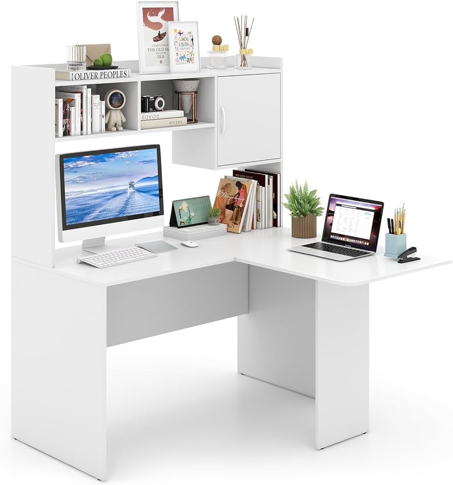 Amazon.com: Giantex L Shaped Desk with Hutch, White Corner Desk Amazon.com: Giantex L Shaped Desk with Hutch, White Corner Desk