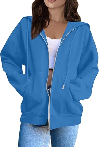 OIOLOYJM Zipper Hoodies for Women Long Sleeve Oversized Sweatshirts Y2k Drawstring Soft Jacket 2025 Fall Fashion with Pockets