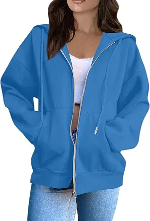 OIOLOYJM Zipper Hoodies for Women Long Sleeve Oversized Sweatshirts Y2k Drawstring Soft Jacket 2025 Fall Fashion with Pockets