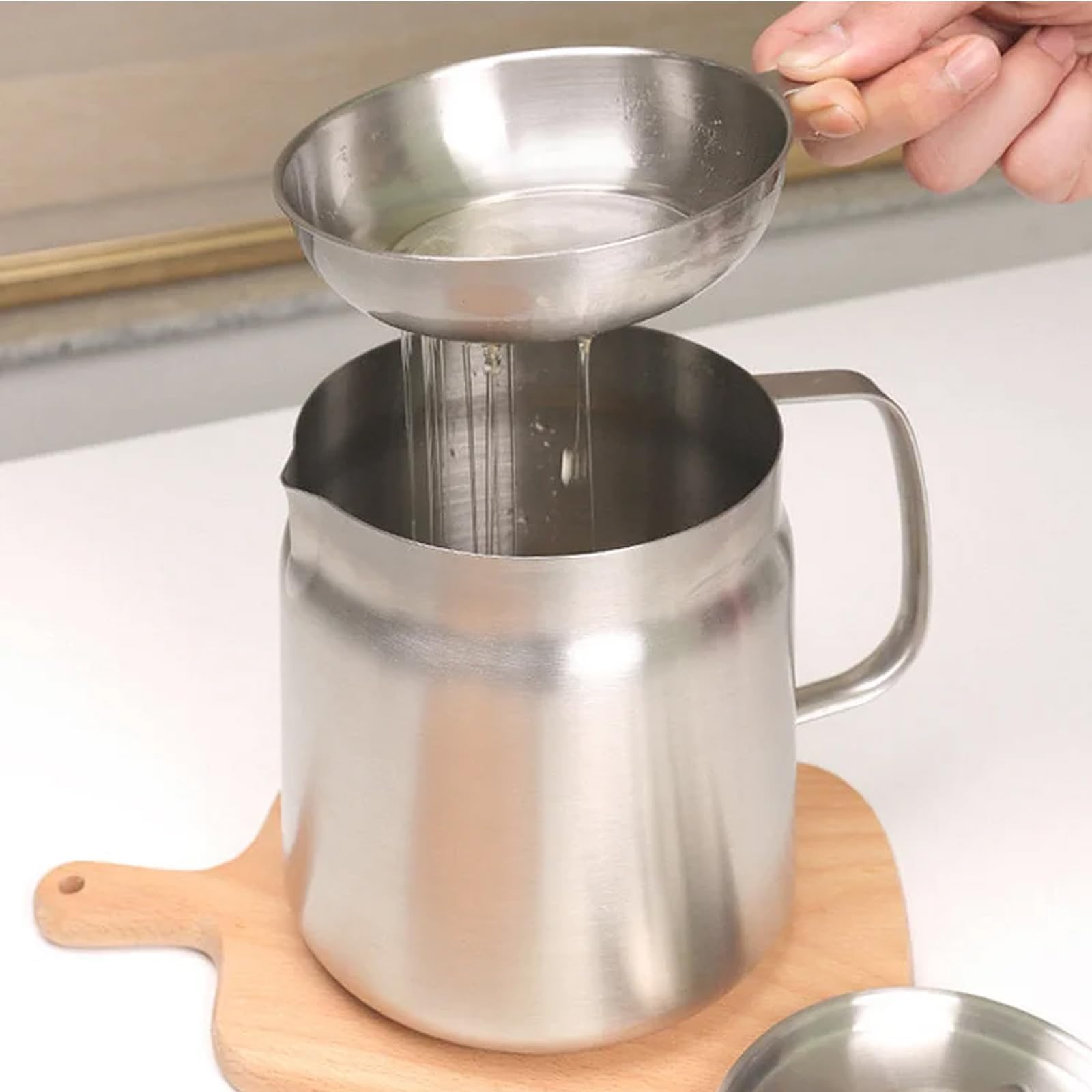 Recipiente de filtro de aceite versátil de acero inoxidable 304 de gran capacidad, olla de filtro de aceite de acero inoxidable, mini freidora de aceite de cocina y taza de filtro, tanque de red